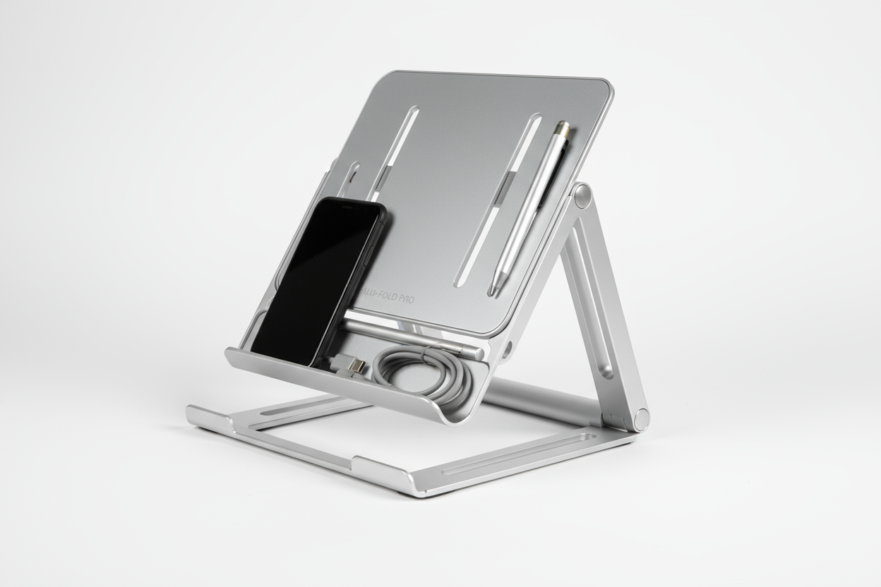 Premium Aluminium Folding Laptop Stand with Creative Storage Bracket